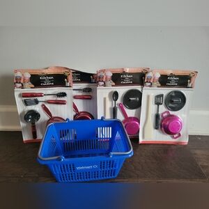 Kids Kitchen Play Set New & Blue Basket